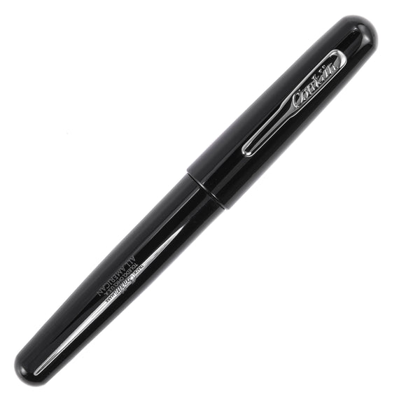 Black pen with visible branding on a white background