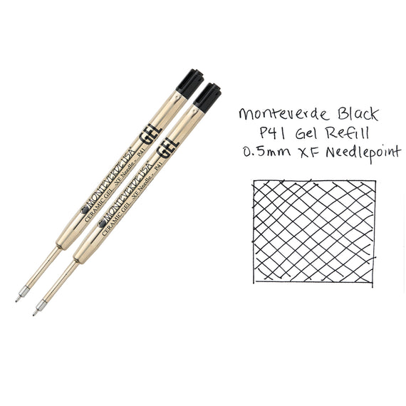 Monteverde Capless Gel P41 Rollerball Refills - Black, 0.5mm XF Needlepoint (2-Pack)