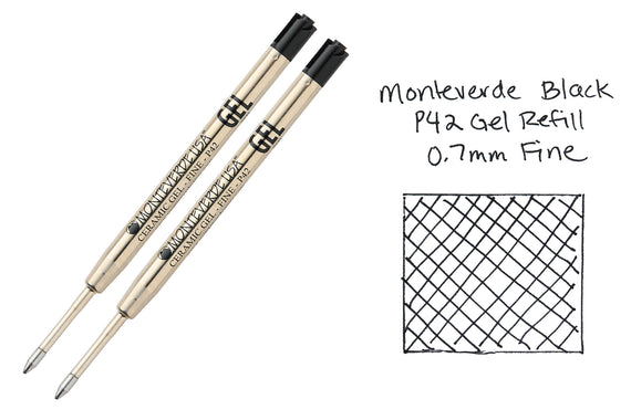 Monteverde Capless Gel P42 Rollerball Refills - Black, 0.7mm Fine (2-Pack)