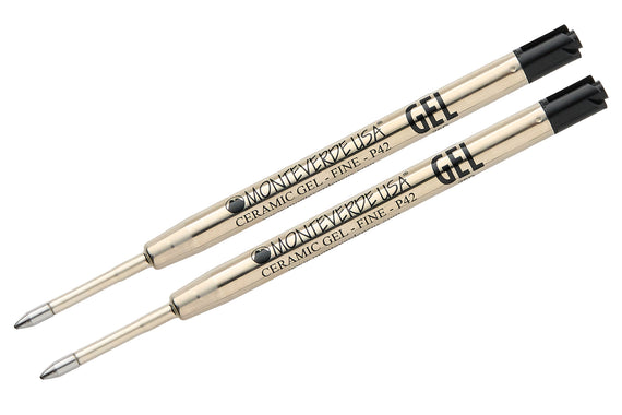 Monteverde Capless Gel P42 Rollerball Refills - Black, 0.7mm Fine (2-Pack)
