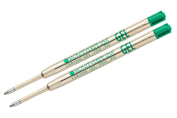 Monteverde Capless Gel P42 Rollerball Refills - Green, 0.7mm Fine (2-Pack)