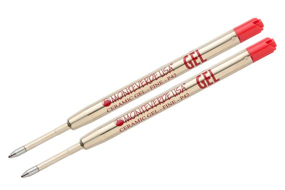 Monteverde Capless Gel P42 Rollerball Refills - Red, 0.7mm Fine (2-Pack)
