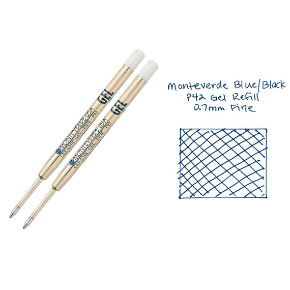 Monteverde Capless Gel P42 Rollerball Refills - Black, 0.7mm Fine (2-Pack)