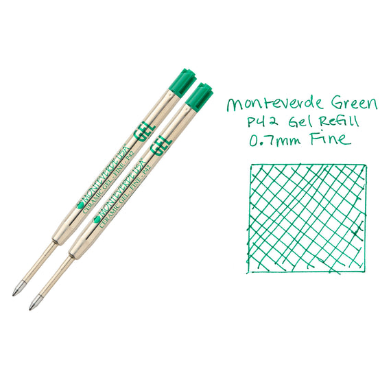 Monteverde Capless Gel P42 Rollerball Refills - Green, 0.7mm Fine (2-Pack)