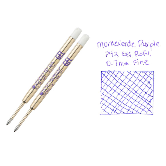 Monteverde Capless Gel P42 Rollerball Refills - Purple, 0.7mm Fine (2-Pack)