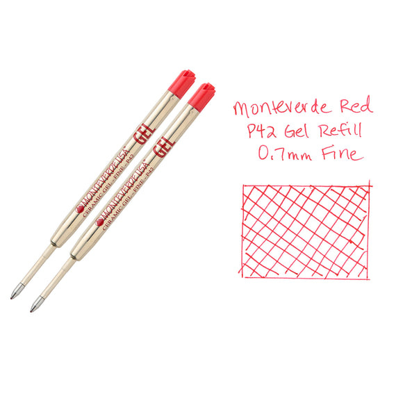 Monteverde Capless Gel P42 Rollerball Refills - Red, 0.7mm Fine (2-Pack)
