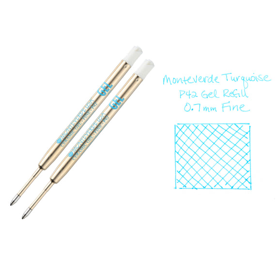 Monteverde Capless Gel P42 Rollerball Refills - Turquoise, 0.7mm Fine (2-Pack)