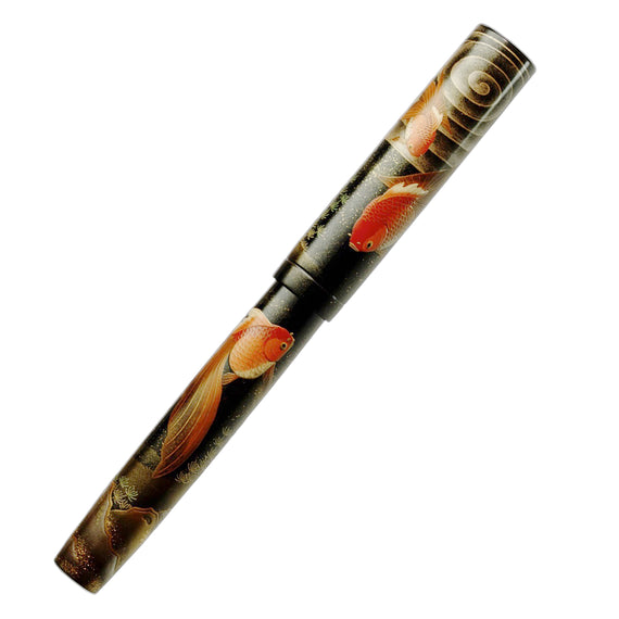 Pen with goldfish design on a white background