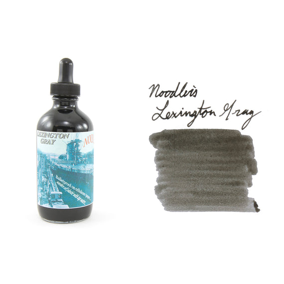 Noodler's Lexington Gray Ink sample swab and bottle  on white background
