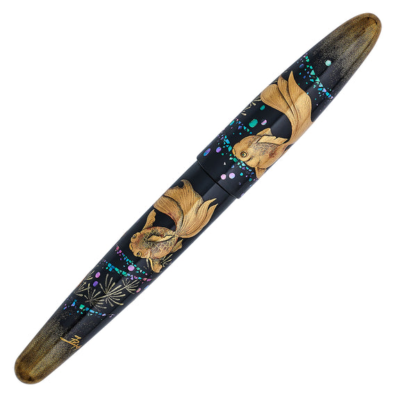 Decorative pen with artistic design on a white background