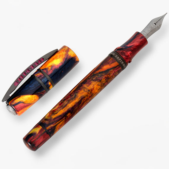 Fountain pen with marbled design on a white background